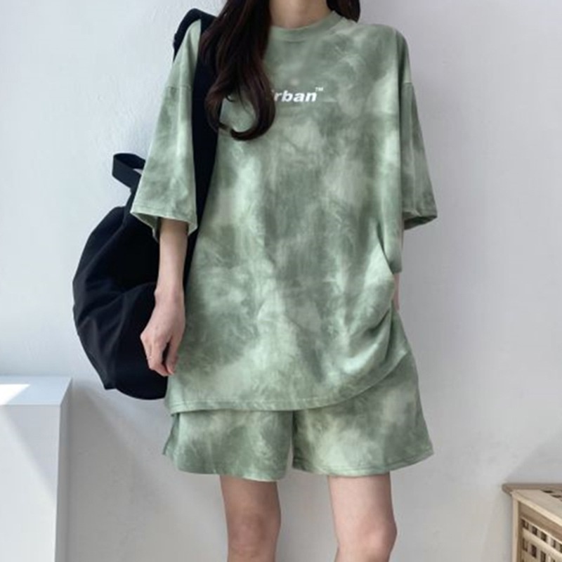 Set áo thun tay ngắn và quần ngắn ống rộng phong cách Hàn Quốc thời trang cá tính cho nữ