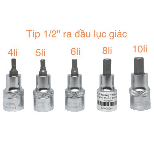 Nối típ 1/2" ra đầu lục giác 4li, 5li, 6li, 8li, 10li LICOTA