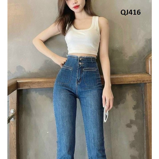 Quần Jeans Ống Pass Loe Lưng Siêu Cao QJ416