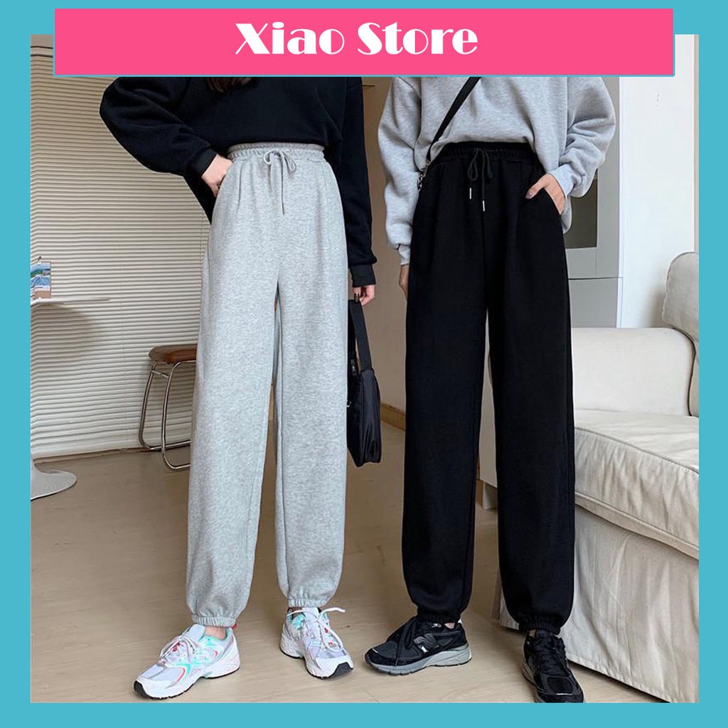 Quần jogger nữ nam quần thể thao dài ống bó ulzzang vải nỉ dày - nỉ nữ trơn - ống bom unisex 2 màu