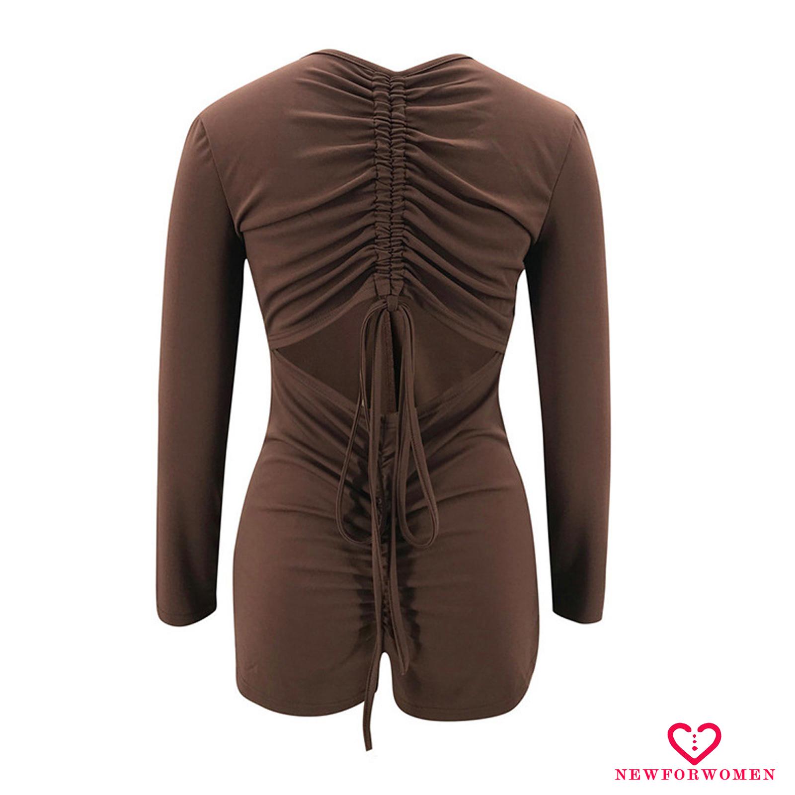 Jumsuit Tay Dài Cổ Chữ V Màu Nâu Trơn Gợi Cảm Cho Nữ | BigBuy360 - bigbuy360.vn