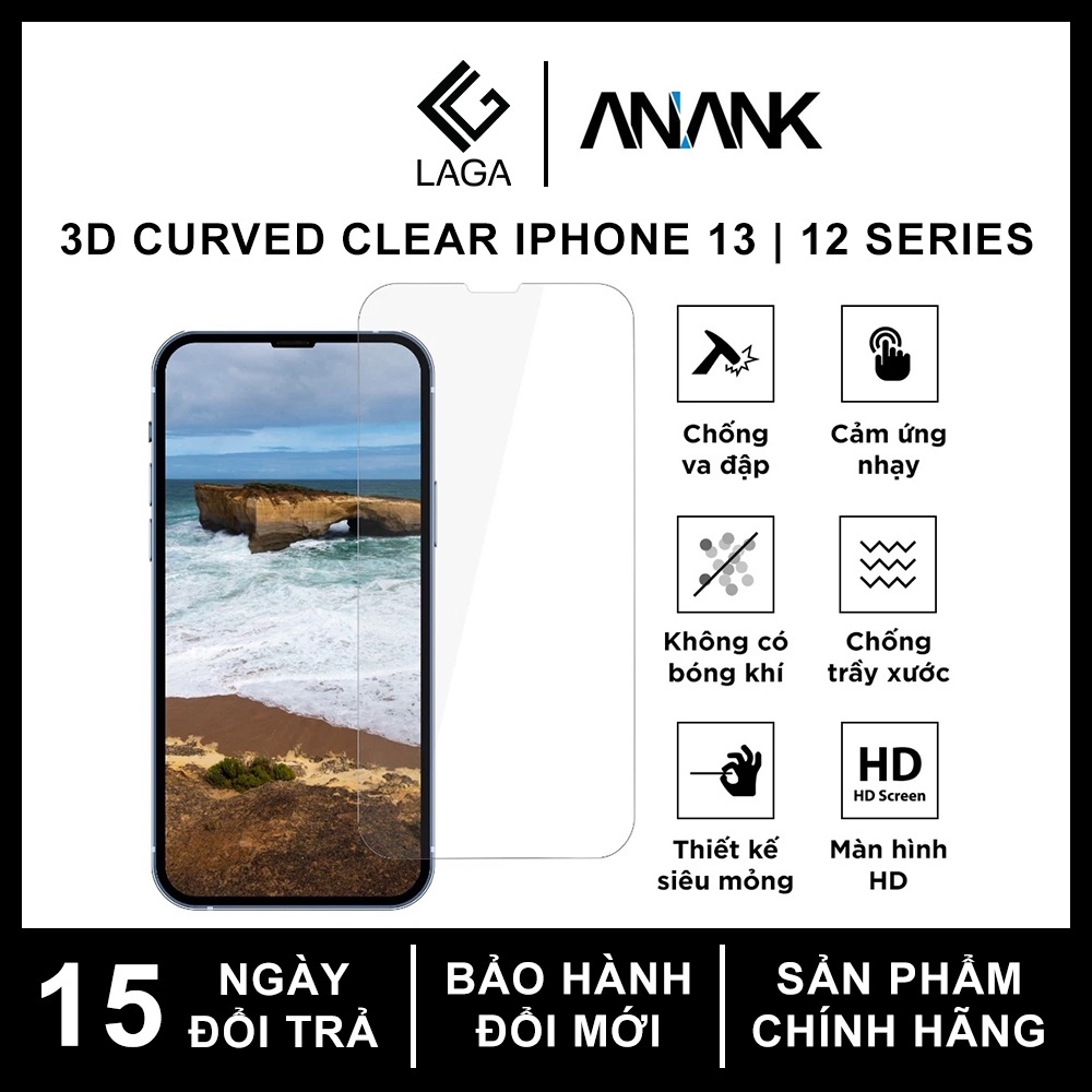 Kính Cường Lực ANANK 3D Curved Clear Cho iPhone 13 Series / 12 Pro Max / 12 Pro / 12 / 12 Mini