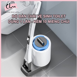 BỘ BÀN CHẢI VỆ SINH BỒN CẦU TOILET NHÀ TẮM CAO CẤP DIỆT VI KHUẨN DÙNG 1 LẦN KÈM 10 MIẾNG XỐP CÓ TẨM CHẤT TẨY RỬA