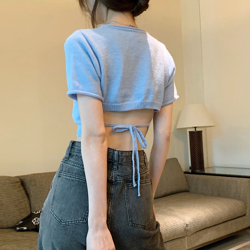 【Cocory】 Áo Croptop Cổ Tròn Tay Ngắn Dáng Ôm Quyến Rũ Thời Trang Mùa Hè