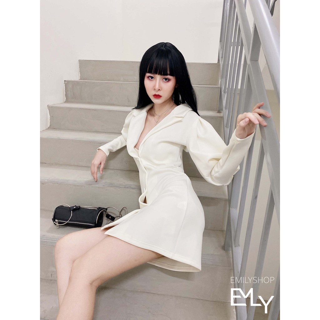 Đầm nữ trắng kiểu vest tay dài midi  Emilyshop
