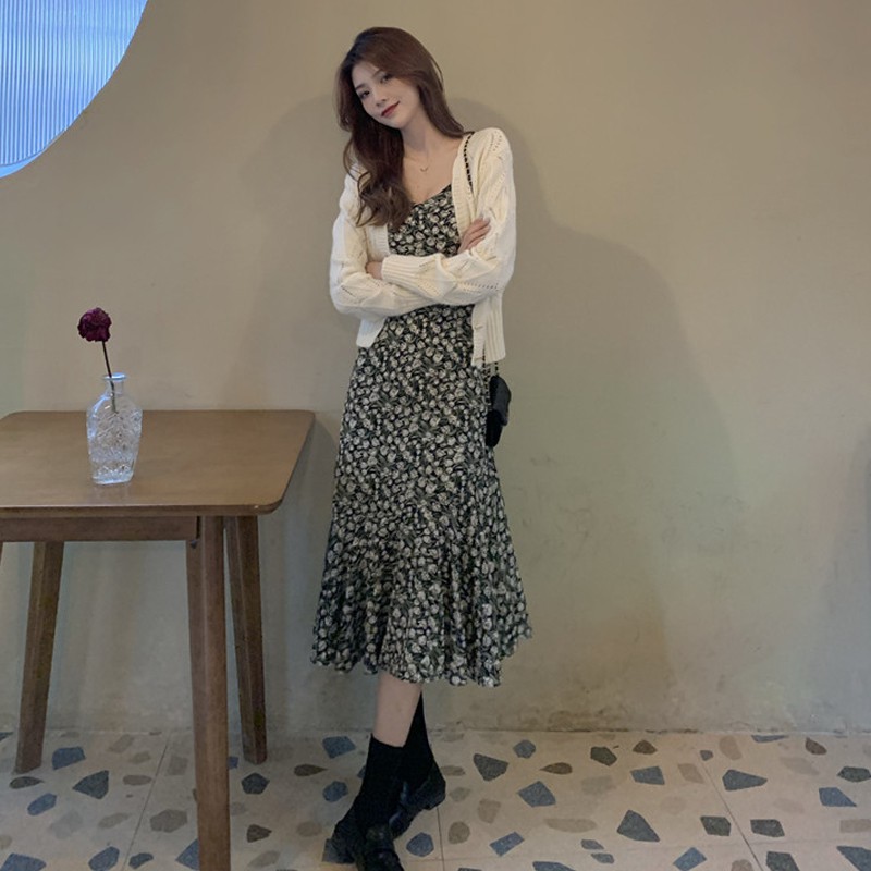 [Có sẵn] Váy 2 dây dáng dài áo cadigan len hàng Quảng Châu nữ tính cá tính ulzzang | BigBuy360 - bigbuy360.vn