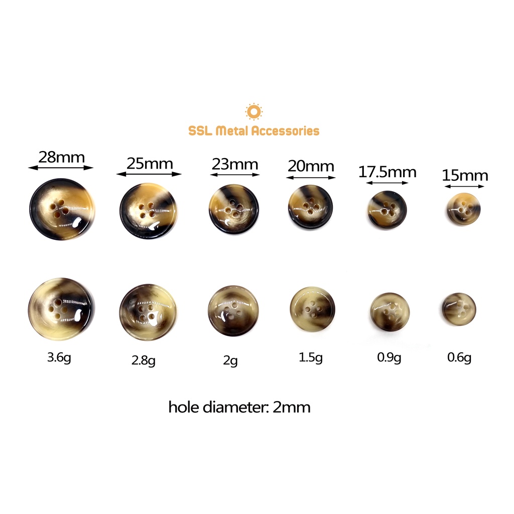 Set 10 Cúc áo nhựa thời trang  2 lỗ dành cho các loại áo khoác, dạ màu nâu Resin Button RP21-24-1 15mm /20mm/25mm