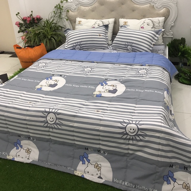 Trọn bộ chăn ga gối đũi hello kitty mới