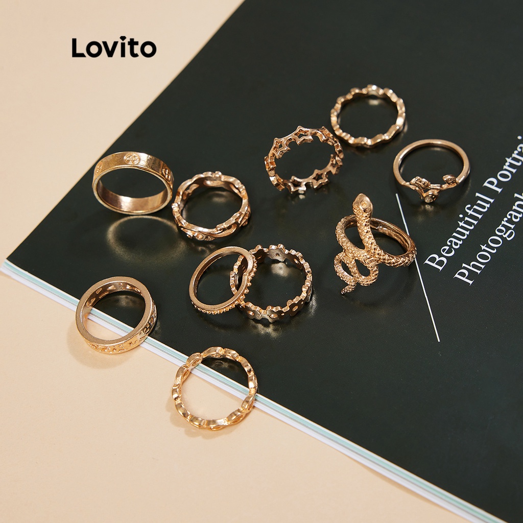 Nhẫn Lovito hình rắn kết hợp phong cách thường ngày L004007 (Màu vàng kim)