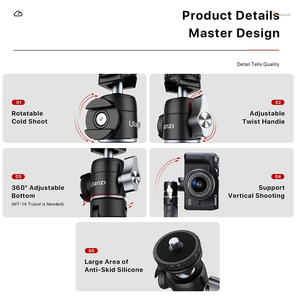 Đầu Bi Kim Loại Mini Ulanzi U-60 Mở Rộng Xoay 360 Độ Gắn Micro Toàn Cảnh