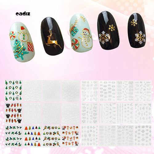 [Hàng mới về] Bộ 12 tờ hình dán móng tay họa tiết Giáng sinh 3D nghệ thuật