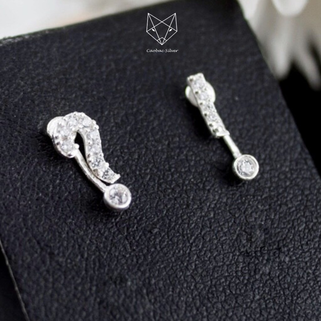 Khuyên Tai Bạc CaoBac Jewellery Cho Nữ Nụ Hình Chấm Than Hỏi Chấm