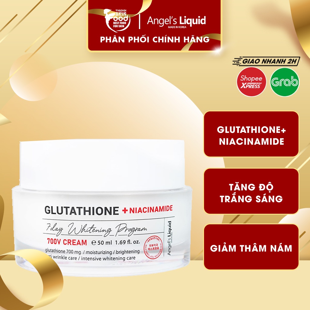 Kem Dưỡng Hỗ Trợ Giảm Thâm Nám Angel's Liquid Glutathione + Niacinamide 7Day Whitening Program 700 V-Cream 50ml