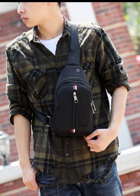 Túi chéo nam nữ năng động vasca dây kéo giữa sọc 3 màu nam nữ vải dù  - chéo TCTL088