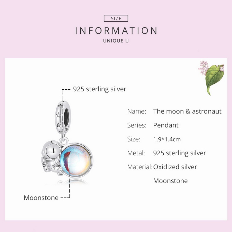 Hạt charm BAMOER BSC581 bằng bạc 925 hình phi hành gia làm trang sức thủ công