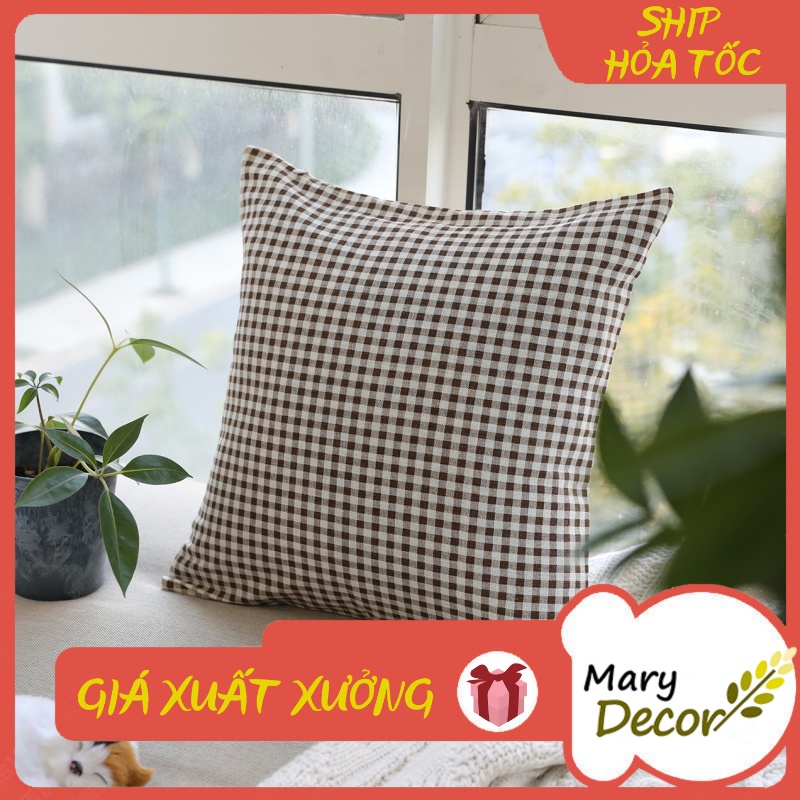 Gối tựa sofa Mary Decor - họa tiết Caro nâu G-G08