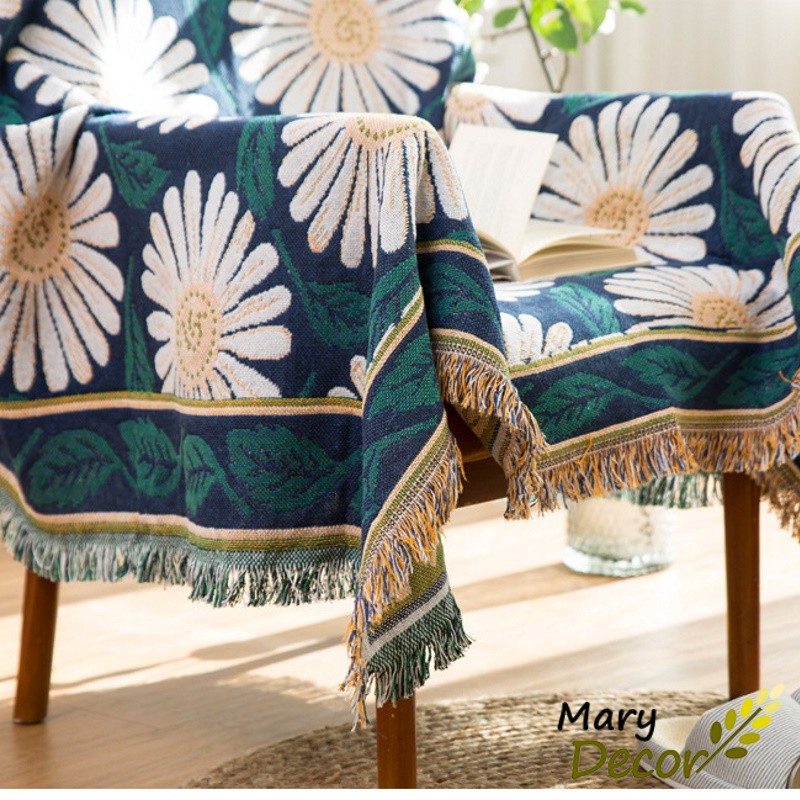 (1.8*2.3m&amp;2.3*2.75m) Khăn phủ ghế sofa vintage nhẹ nhàng tươi sáng Hoa cúc trắng - Blooming Daisy PS05