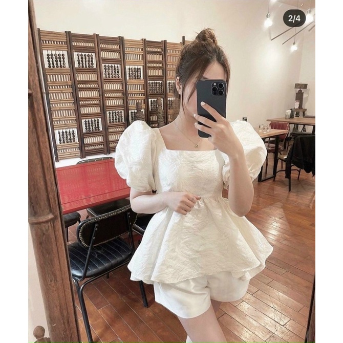 SET 2 MÓN: ÁO BABYDOLL GẤM TAY PHỒNG & QUẦN SHORT