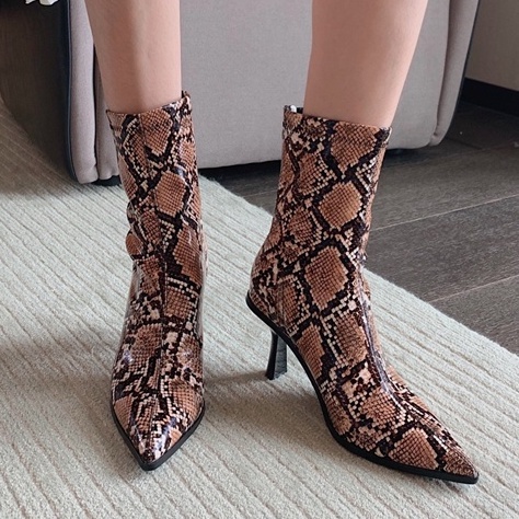 Giày Bốt Cao Gót Họa Tiết Da Rắn Cá Tính Thời Trang Cho Nữ 2.76 Inch Size 36-43