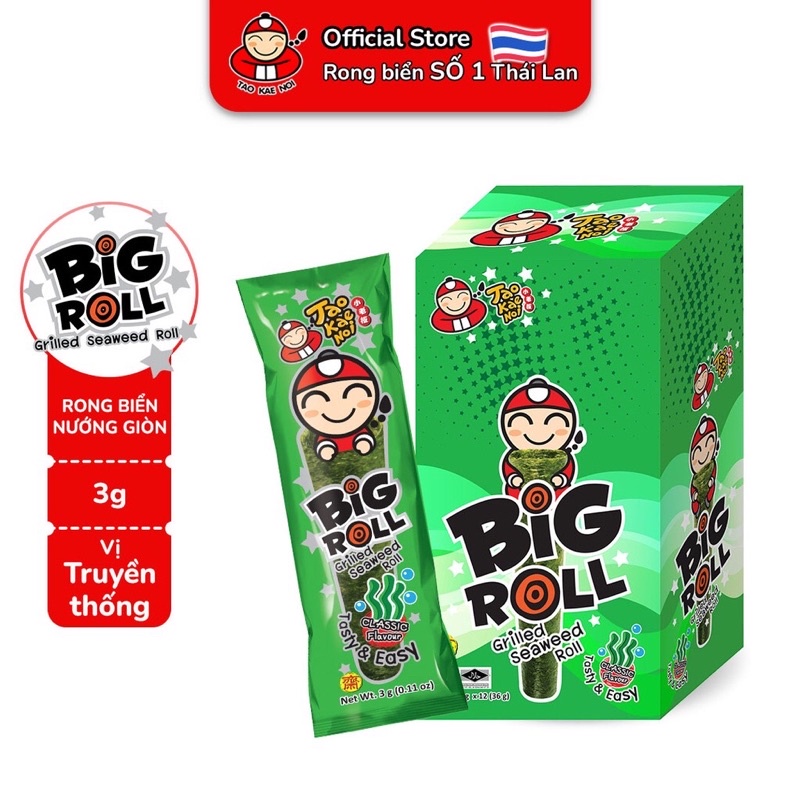 Snack rong biển ăn liền TaoKaeNoi BIG ROLL 3g (12 gói)