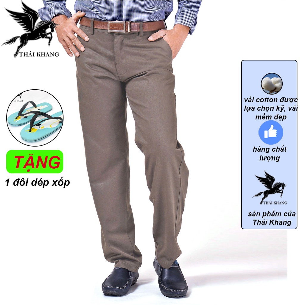 quần kaki nam trung niên ống suông vải cotton dày loại quần dài kaki trung niên form rộng ống suông