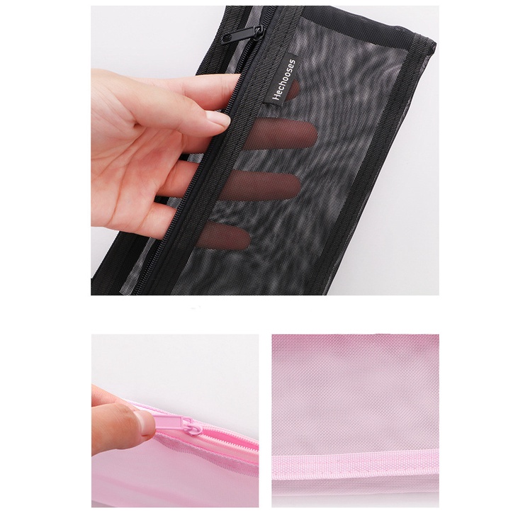 Túi lưới trong suốt đựng bút/mỹ phẩm có khóa kéo tiện dụng