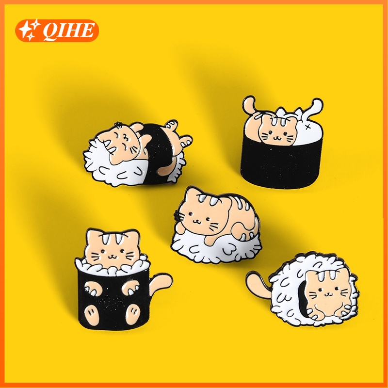 Ghim cài áo QIHE JEWELRY hình mèo hoạt hình đáng yêu thời trang