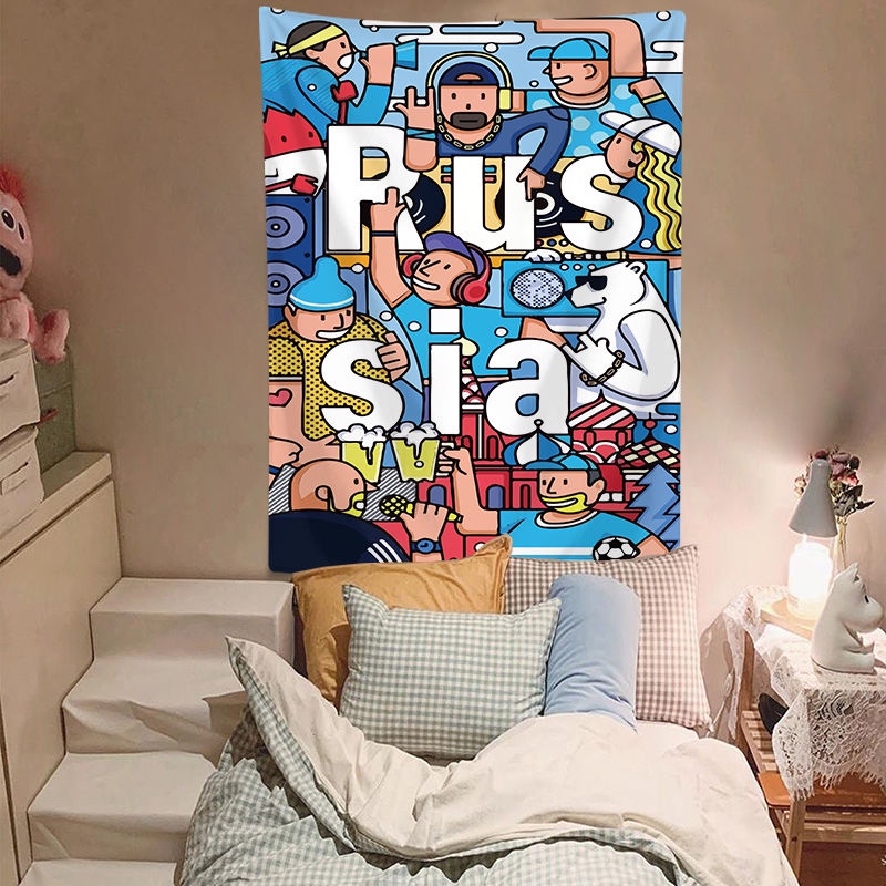 Thảm treo tường trang trí phòng ngủ in họa tiết hoạt họa