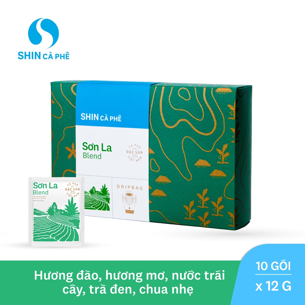 Bộ quà tặng_Phin Giấy tiện lợi SHIN Cà Phê - DripBag Sơn La Blend hộp 10 gói