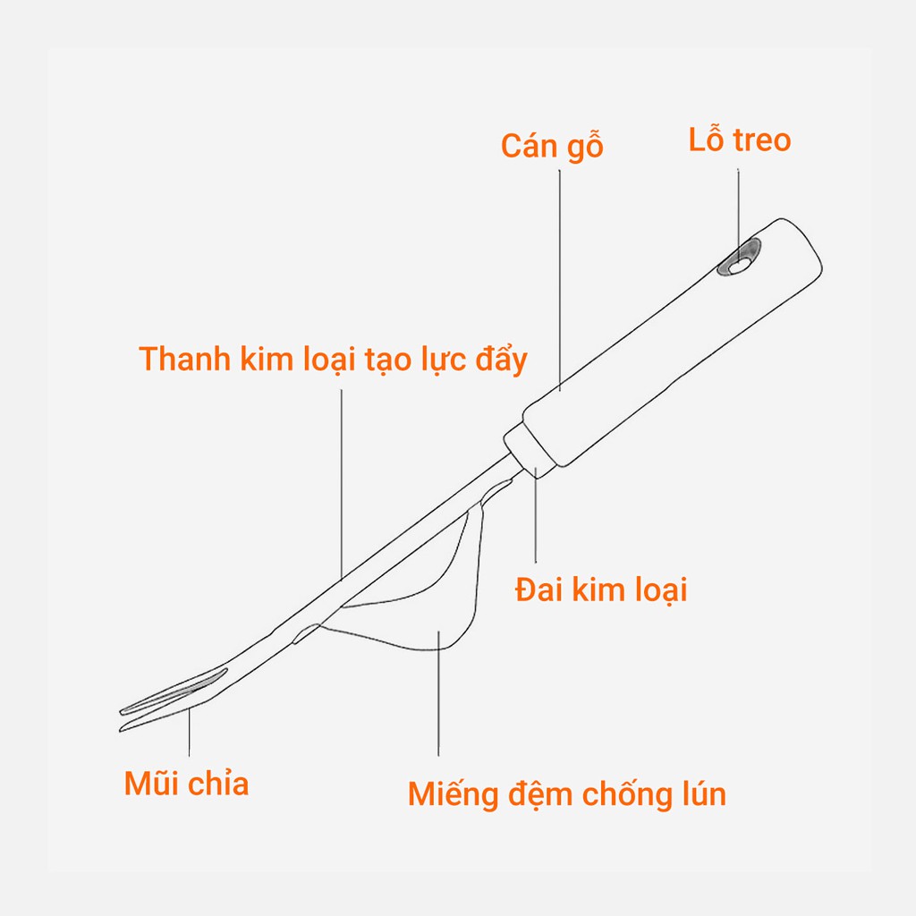 Chỉa nhổ cỏ sâu đánh bật rễ cái bằng thép không gỉ cán gỗ