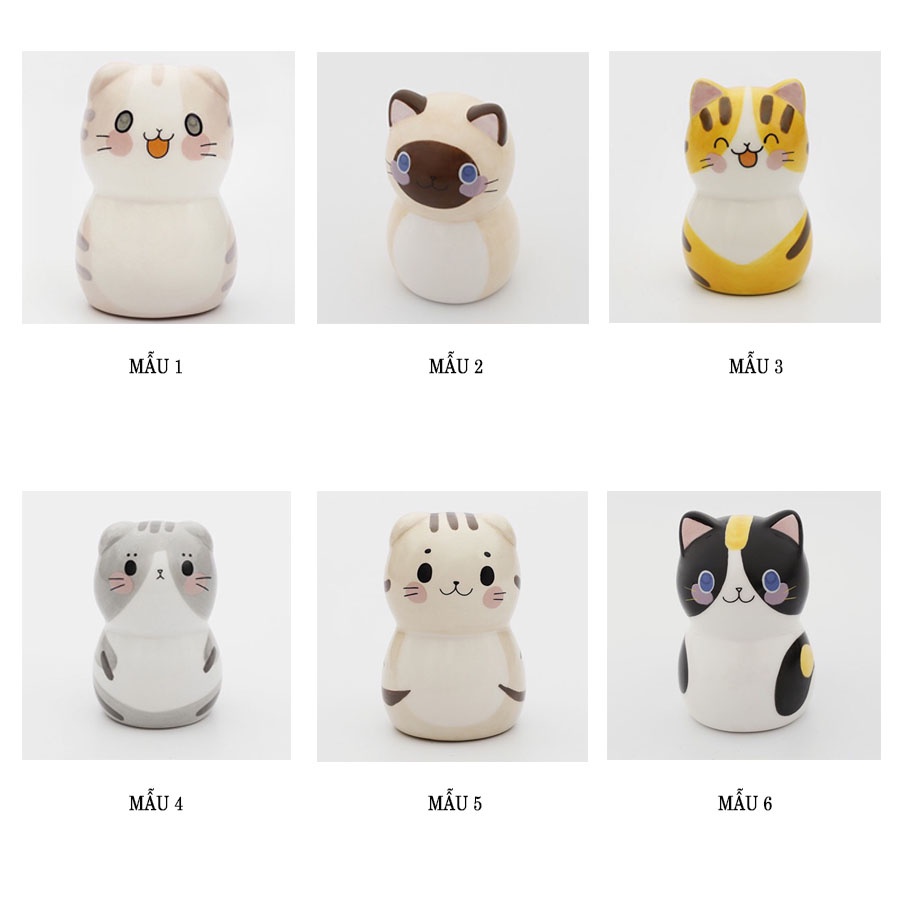 Set 6 mô hình mèo sứ nhiều màu phong cách Nhật Bản trang trí nhà cửa,phòng ngủ,bàn làm việc,góc học tập, quà tặng-Ráp
