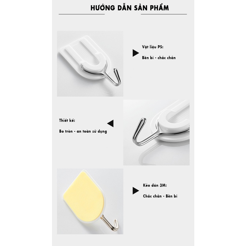 Bộ 3 Móc Treo Đồ Dán Tường - YouQin, Chất Liệu Nhựa, Dán Keo Siêu Chắc, Không Khoan Đục