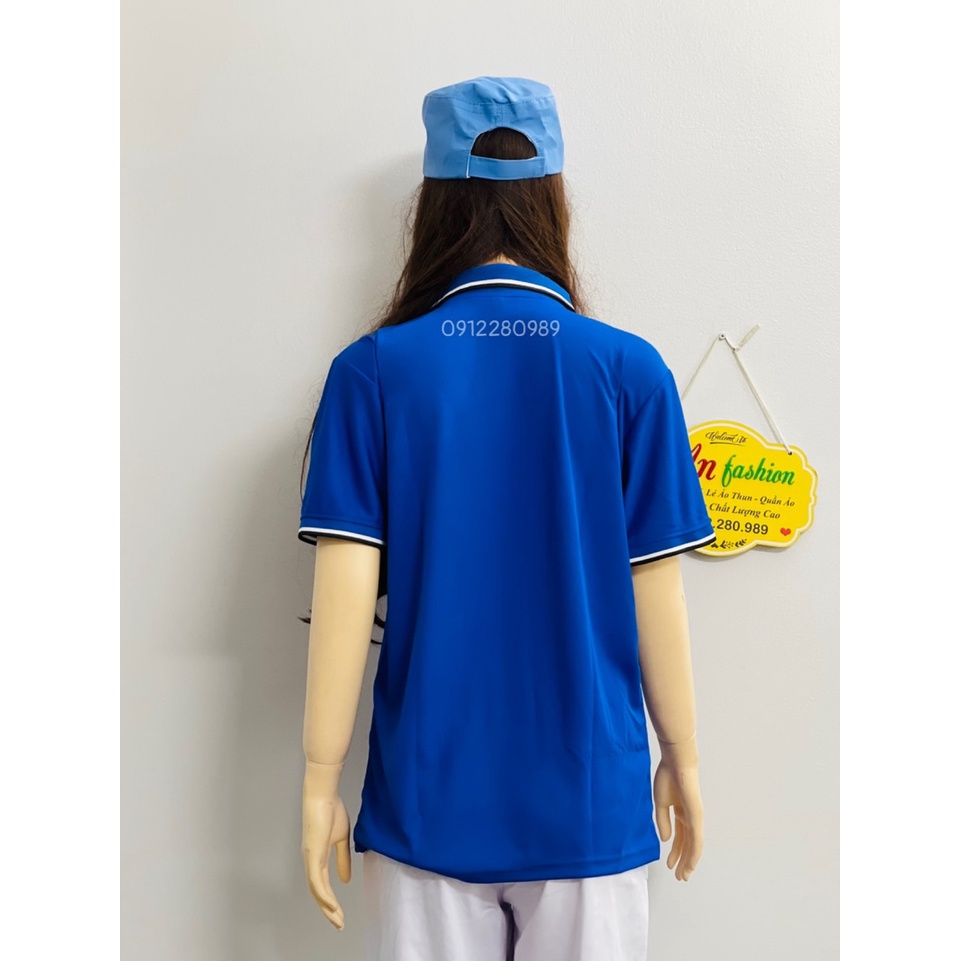 Áo thun có cổ thời trang nam nữ vải cá sấu mè nhẹ mát màu xanh bích _ Hình chụp thật