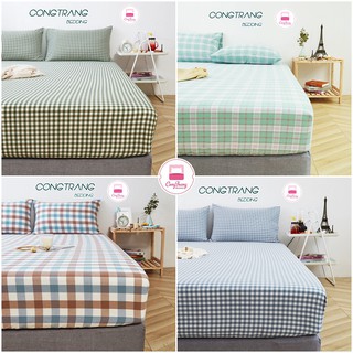 Ga Gối Cotton Tici Kẻ Mẫu Mới Nhất  (01 Ga, 02 Vỏ Gối Nằm)  -  Nhập Khẩu Không bai xù, Không phai màu