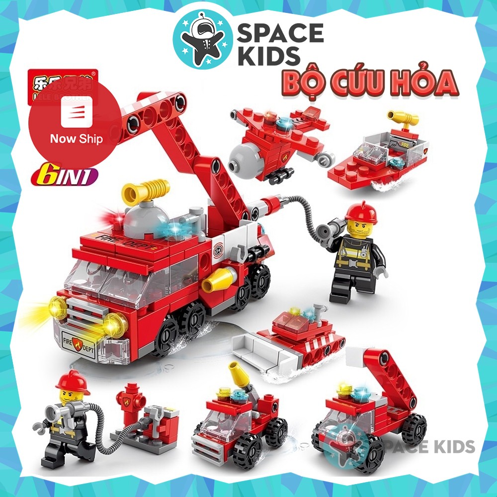 Đồ chơi cho bé Ghép hình Lego 6 trong 1 xe Cứu hỏa Lele Brother, ghép hình lego giá rẻ Space Kids