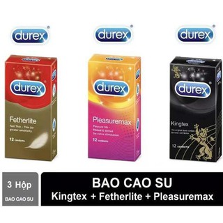 Combo 3 hộp Bao Cao Su Durex Fetherlite siêu mỏng + Durex Pleasuremax gân gai + Durex Kingtex