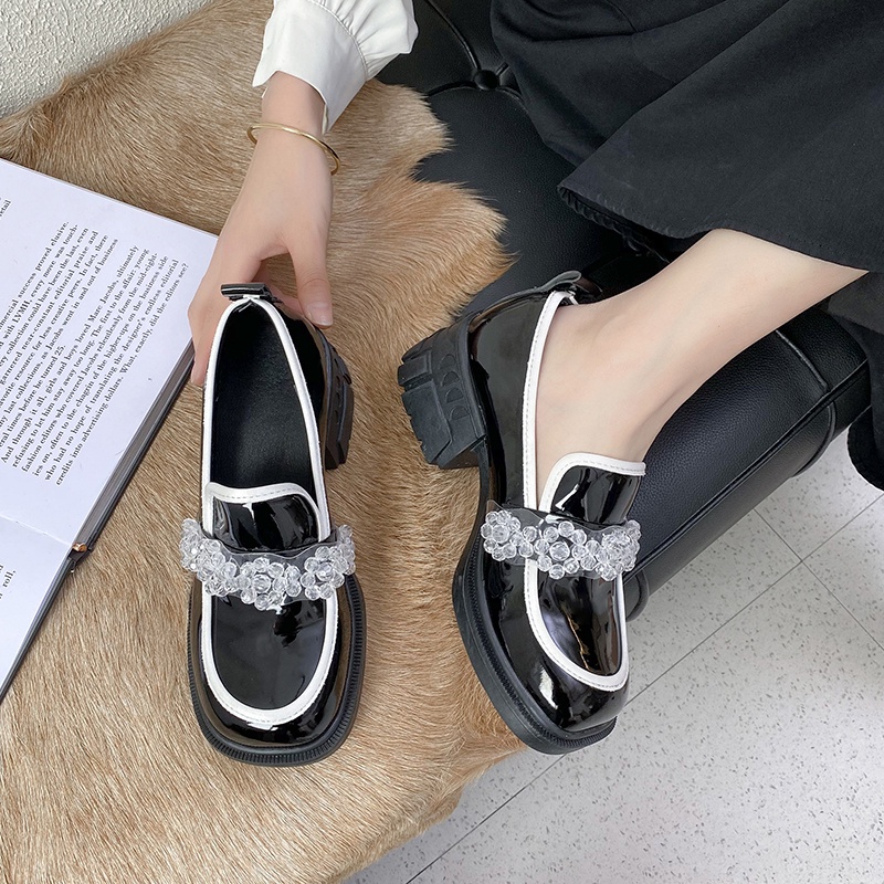 New single-layer shoes women's low-top shoes Korean style fashionable student round head thick heel 67hU