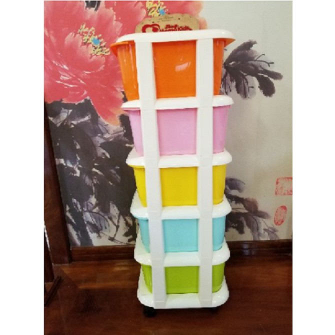 Tủ nhựa ngăn kéo 5 tầng đa sắc màu có bánh xe hàng LOẠI 1