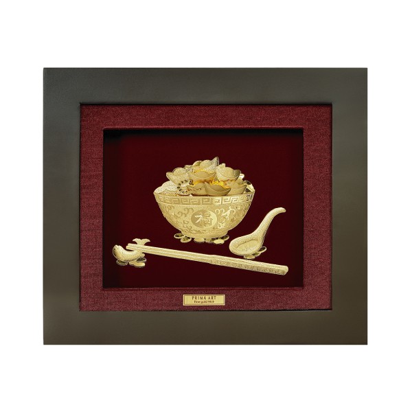 Tranh Vàng 24K PRIMA ART - Chén Cơm Vàng Sung Túc Tài Lộc - Size 18 x 20 cm - CGS-0264-13