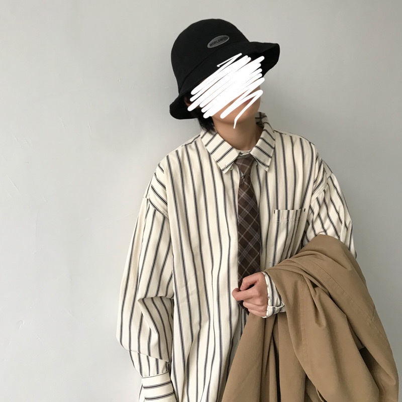 ♞AFF LIGA♞ Áo sơ mi kẻ sọc tay dài có nút phong cách Hàn Quốc thời trang mùa thu mới cho nam