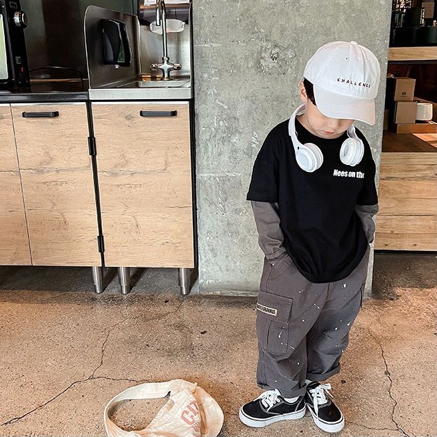 Áo Thun Dài Tay Giả Hai Lớp Phong Cách Hàn Quốc Cho Bé Trai Trung Niên