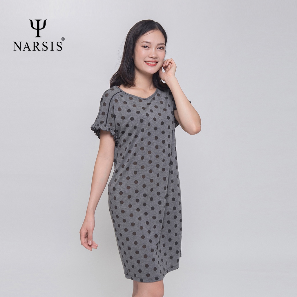 Váy nữ cổ tròn ghi chấm bi đen Narsis B0004