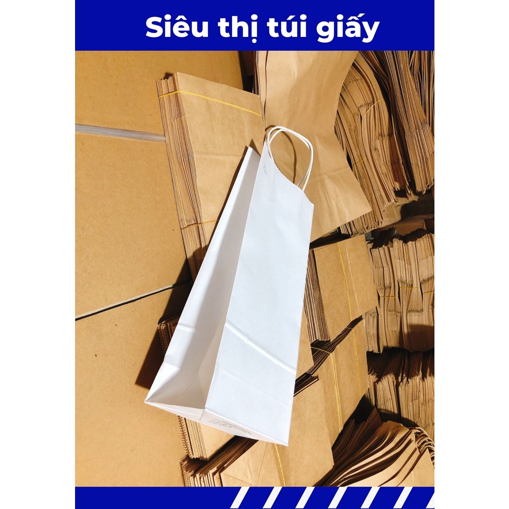 COMBO 50 CHIẾC TÚI GIẤY KRAFT S16: 13.5x8x33cm CÓ QUAI ( ẢNH THẬT)