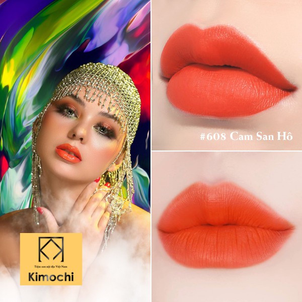 Son kem lì Kimochi màu Cam San Hô 608