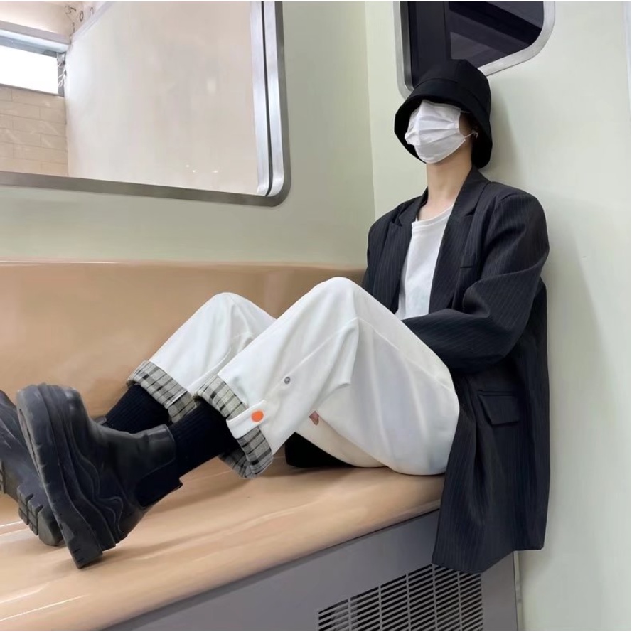 Quần Dài Màu Trơn Dáng Rộng quần ống suông Phong Cách Hàn Quốc quần nam Thời Trang quần túi hộp nữ