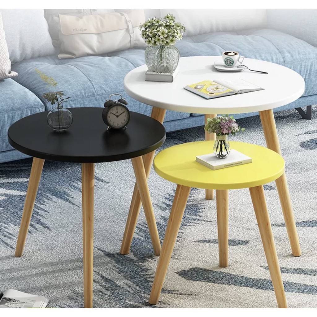 Bàn sofa, bàn trà tròn vintage chân thấp 30cm hoặc chân cao 48cm.