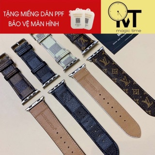[TẶNG PPF BẢO VỆ] Dây Da Apple Watch LV Khâu Tay