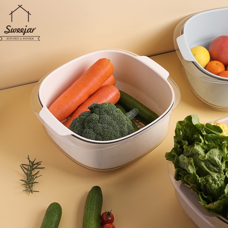 Rổ rửa rau củ quả để ráo nước SWEEJAR bằng nhựa PP hai lớp cho nhà bếp