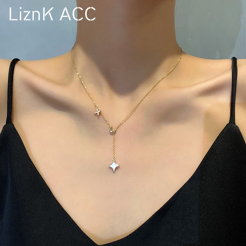 Vòng cổ Thép Titan Mặt Hình Ngôi Sao Và Mặt Trăng Phong Cách Hàn Quốc Cho Nữ