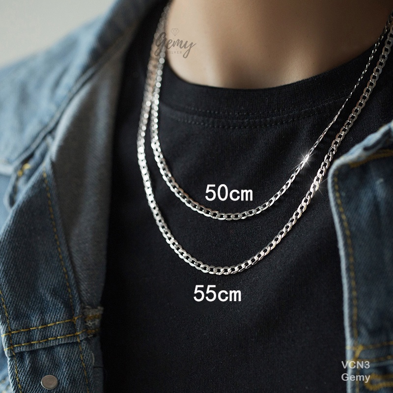Dây chuyên nam bạc s925 vòng cổ hình mắt xích trơn đơn giản nhiều size không mặt unisex | GEMY SILVER VCN3